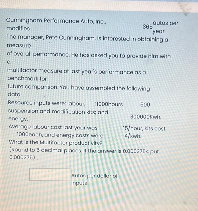  Cunningham Performance Auto, Inc., modifies 365autosper The manager, Pete Cunningham, is