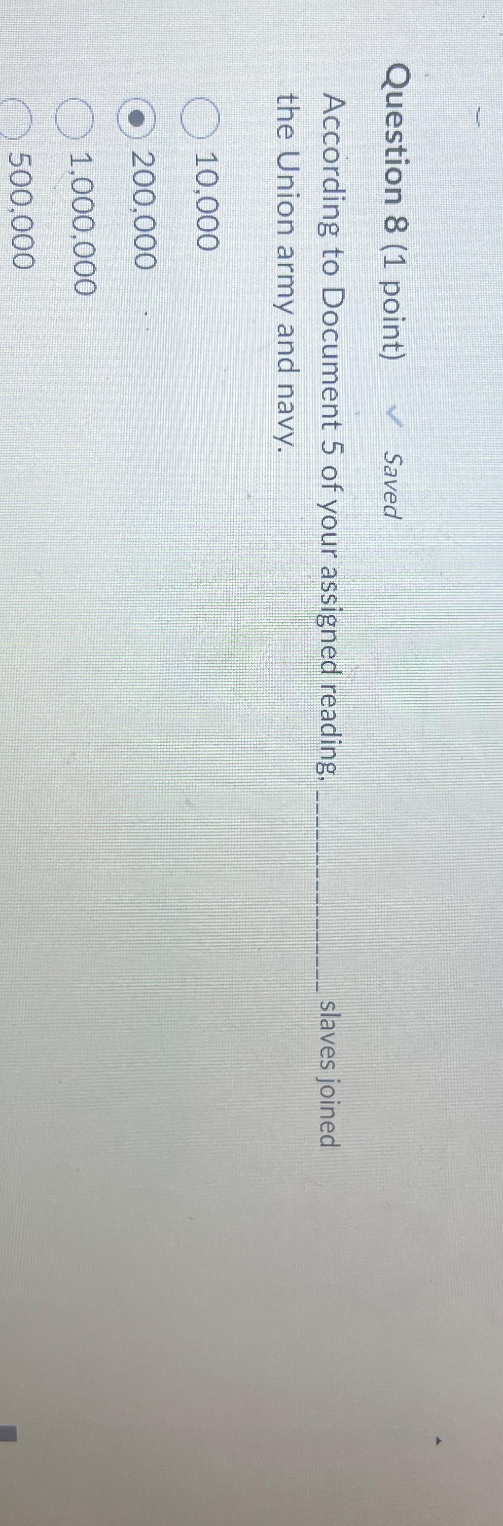  Question 8(1 point) Saved According to Document 5 of your assigned