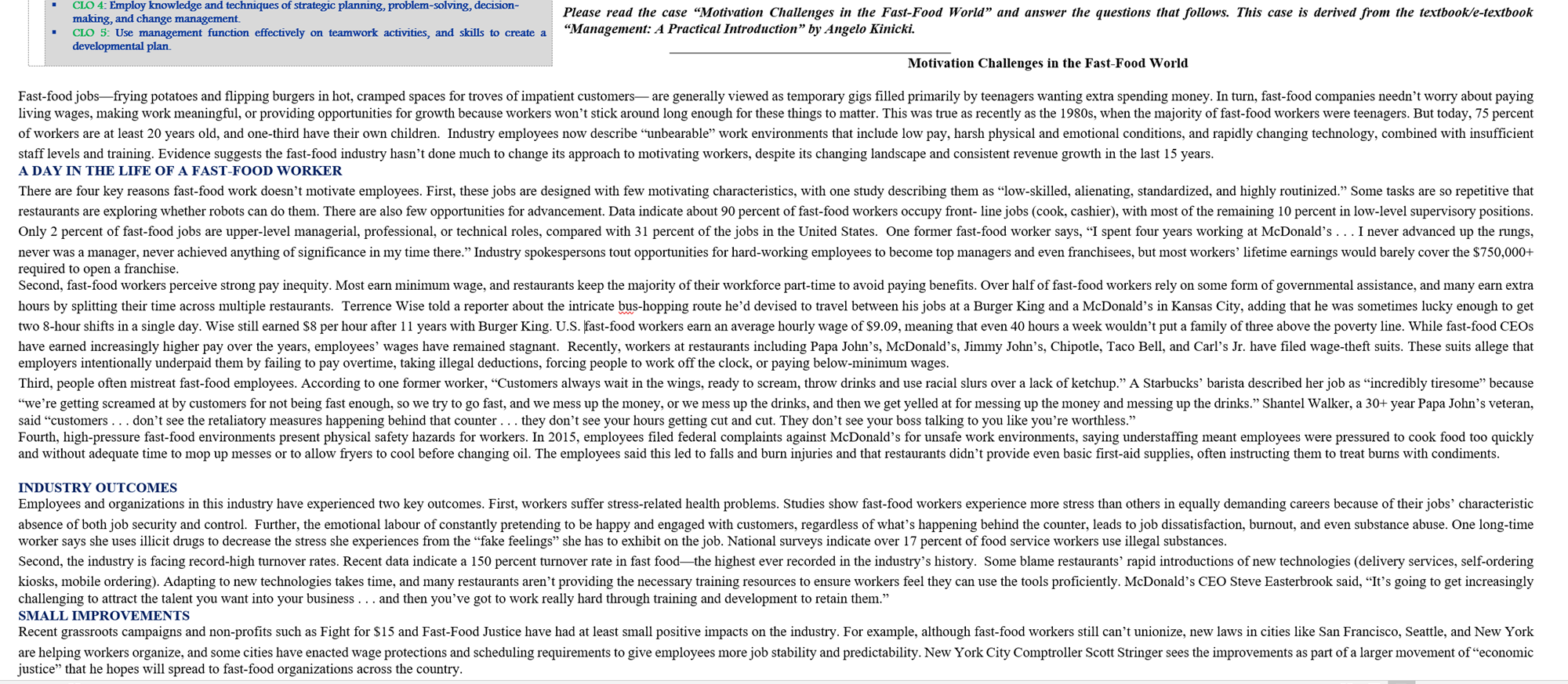 Questions What is the underlying problem in this case from the fast-food