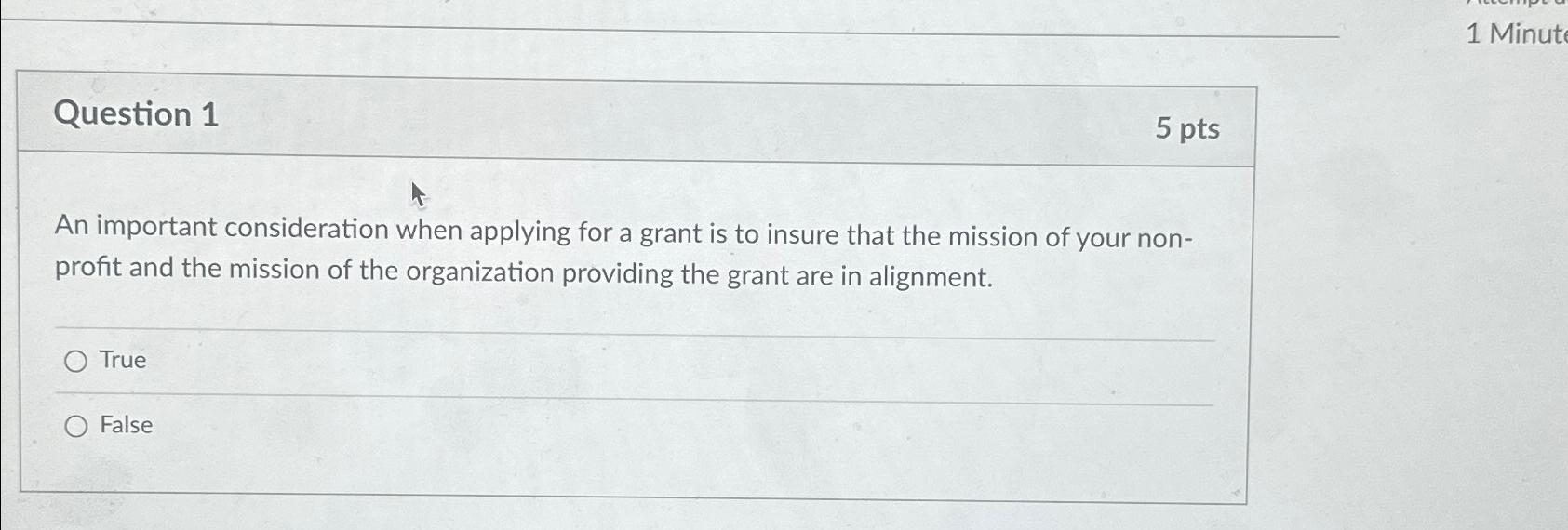  Question 1 5 pts An important consideration when applying for a