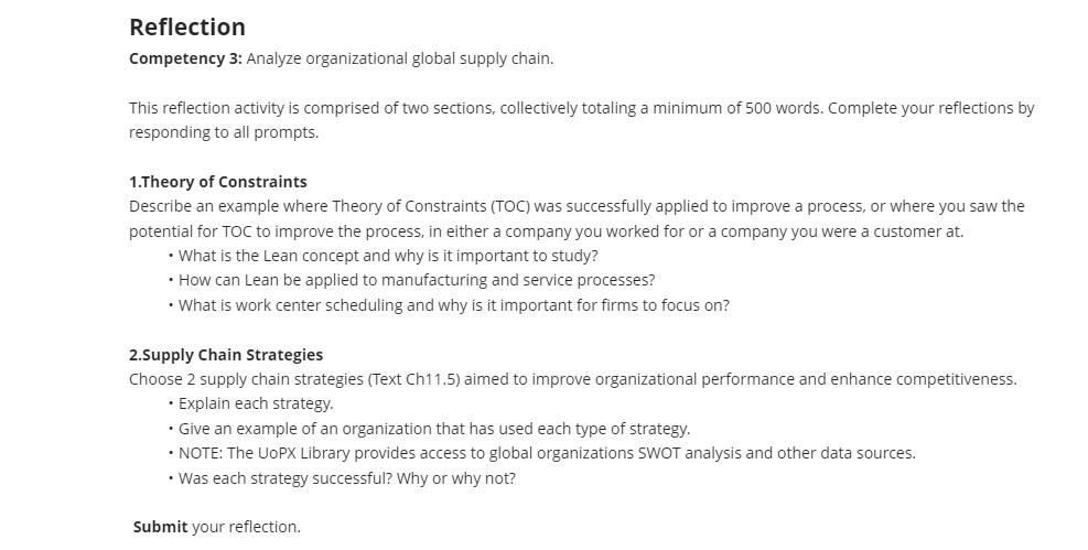  Reflection Competency 3: Analyze organizational global supply chain. This reflection activity