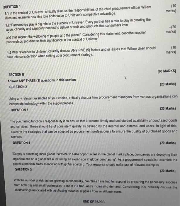 ALL the questions that follow UNLEVER'S NEW CPO UNVELLS PROCUREMENT WTH PURPOSE