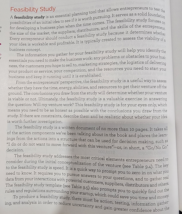 Chapter 9 covers the critical elements necessary to create a feasibility study