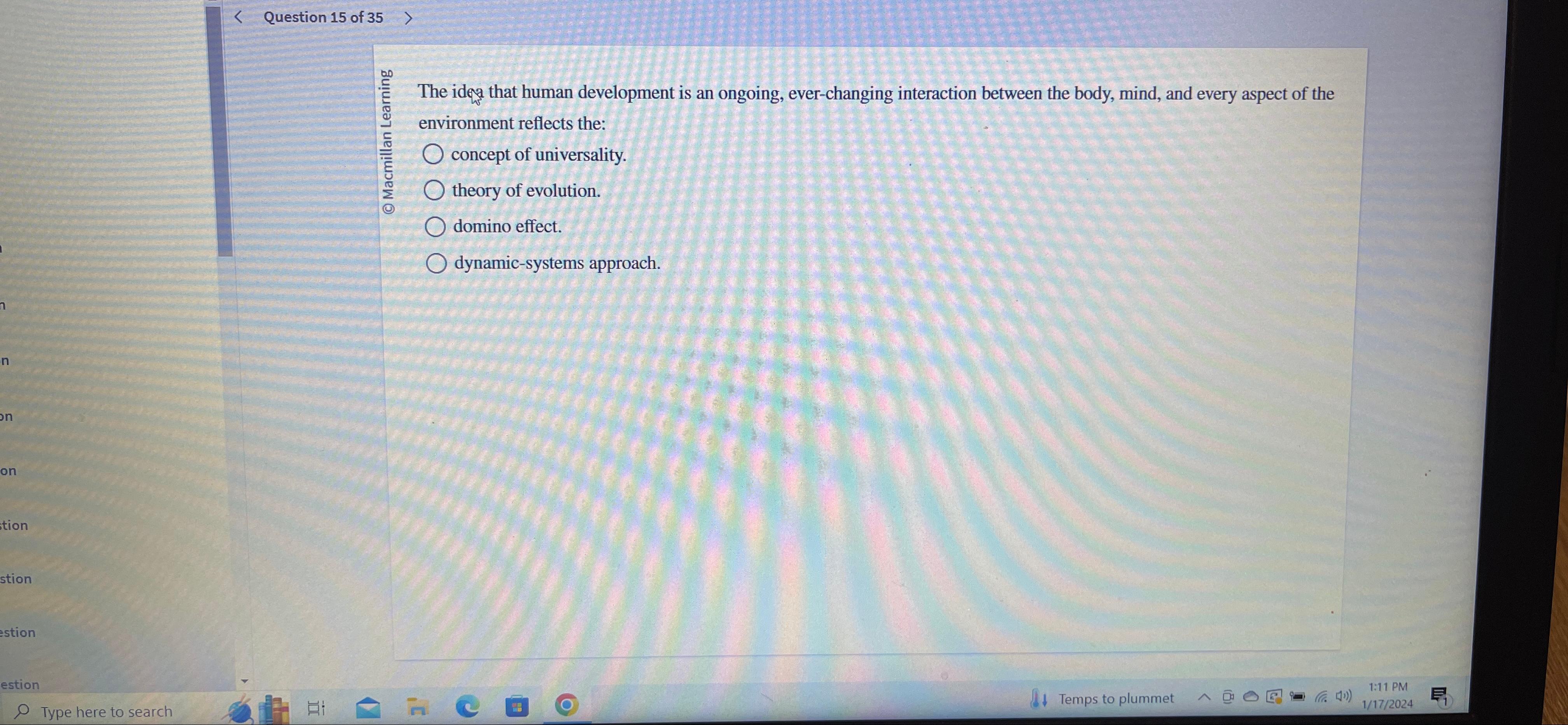  Question 15 of 35 .E The idea that human development is