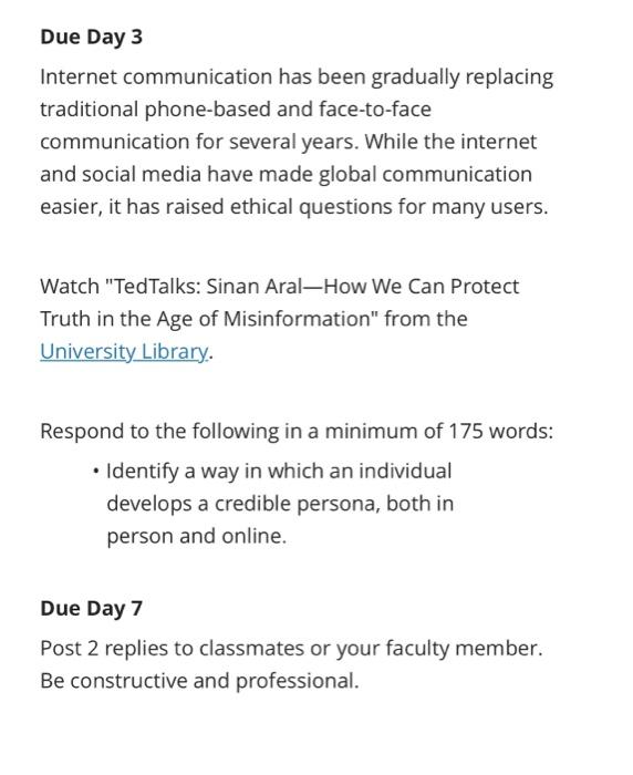  Due Day 3 Internet communication has been gradually replacing traditional phone-based
