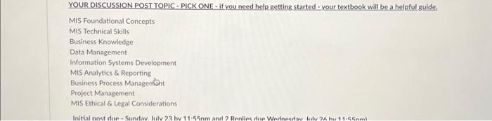  YOUR DISCUSSION POST TOPIC - PICK ONE - if you need