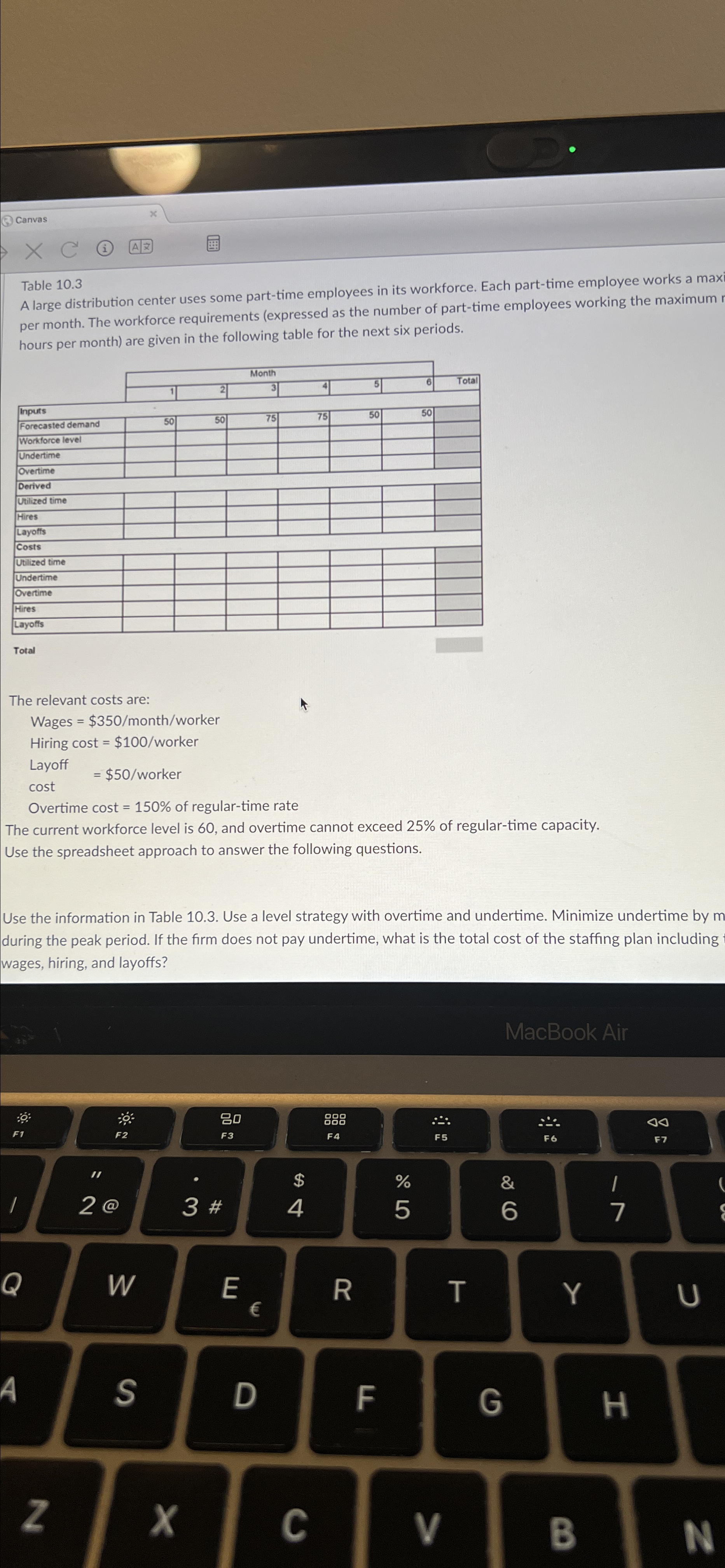  () Canvas Table 10.3 A large distribution center uses some part-time