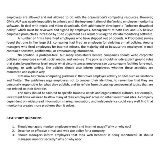 Study No. 8: Monitoring Employees on Networks: Unethical or Good Business? The