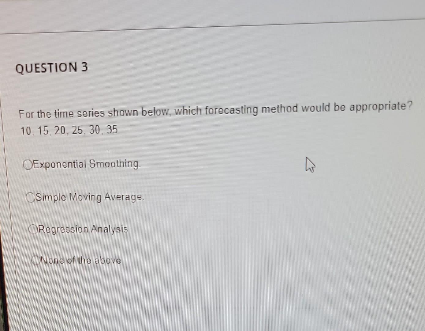For the time series shown below, which forecasting method would be