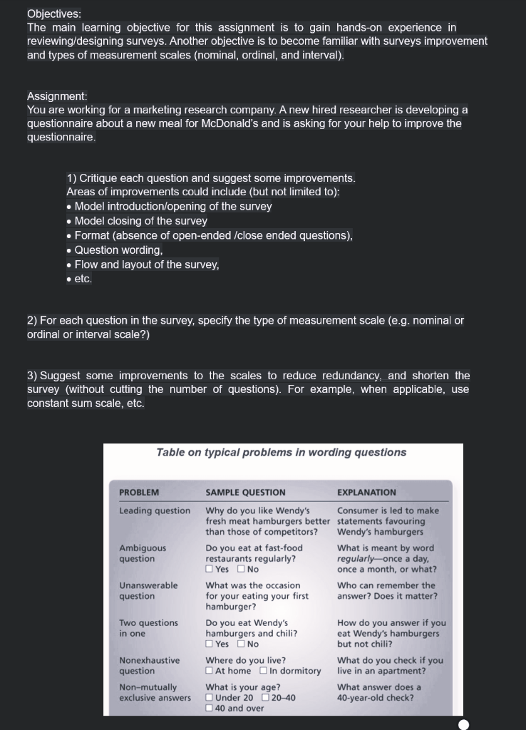  Objectives: The main learning objective for this assignment is to gain