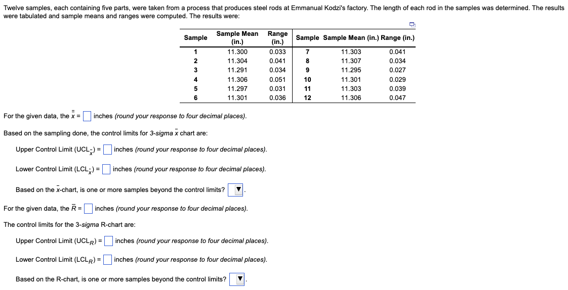For the given data, the x= inches (round your response to