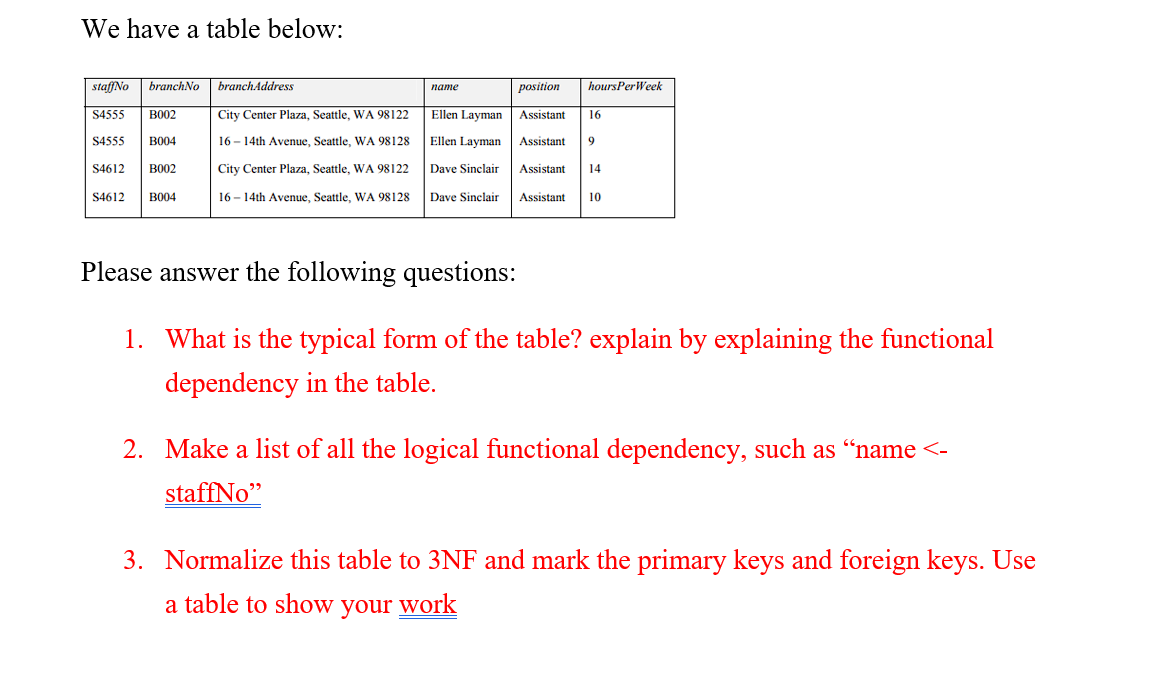 We have a table below: Please answer the following questions: 1.