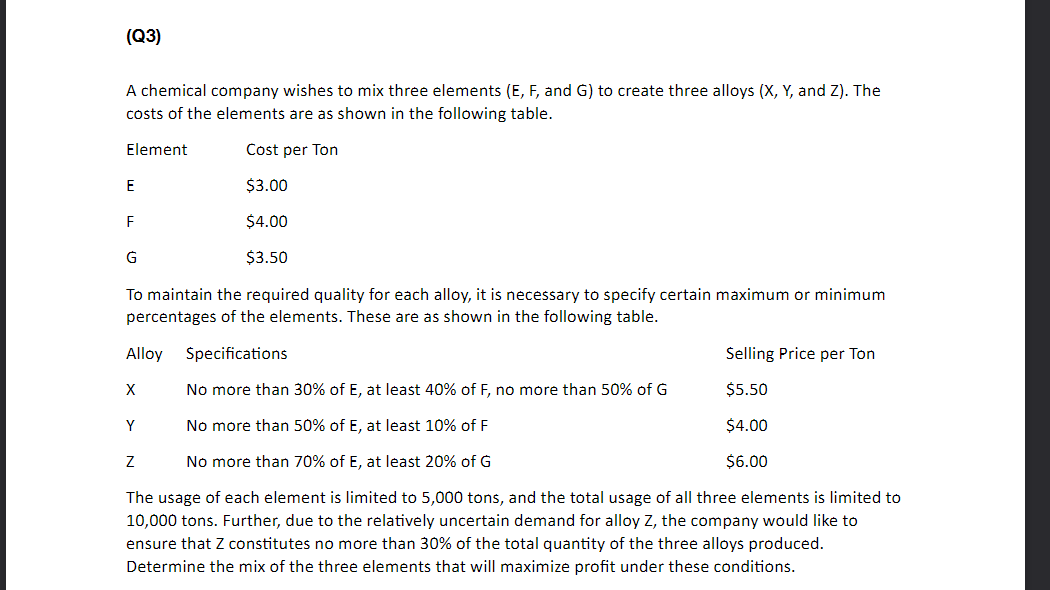 Need objective function formula and contraints written out, then need to put