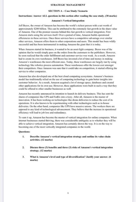 strategic management please help me to answer this case STRATEGIC MANAGEMENT SECTION