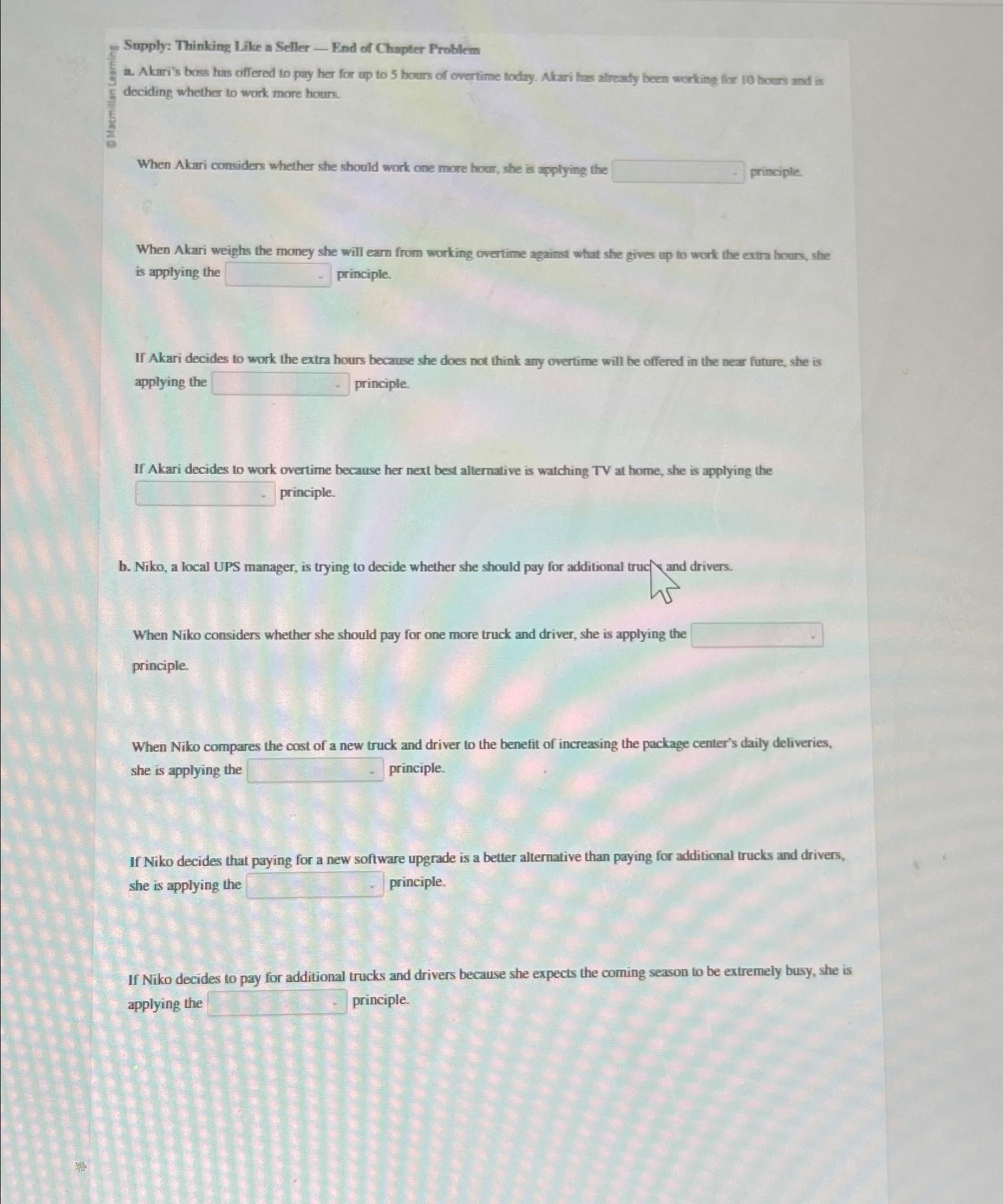  Supply: Thinking Like a Seller Find of Chapter Problem a. Akari's