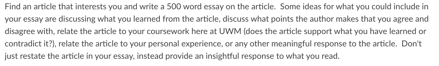 INSTRUCTIONS: ARTICLE FOR REFERENCE: Find an article that interests you and write
