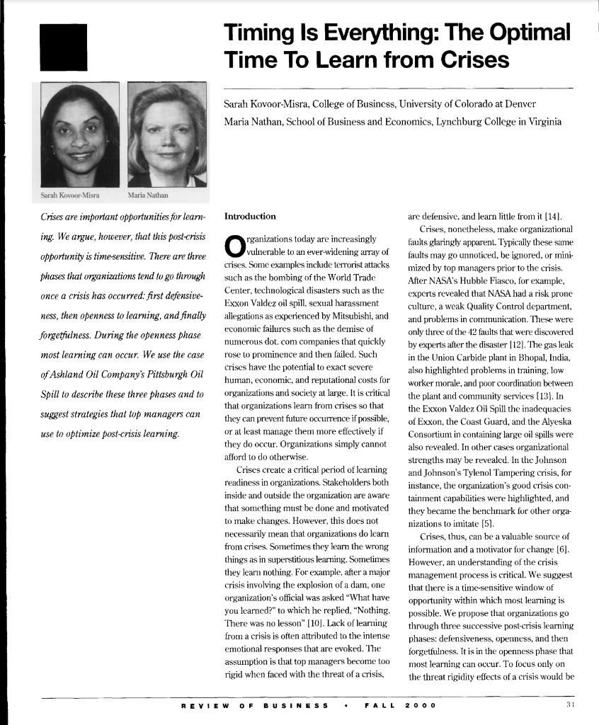 Read Timing is Everything: The Optimal Time To Learn From Crises and