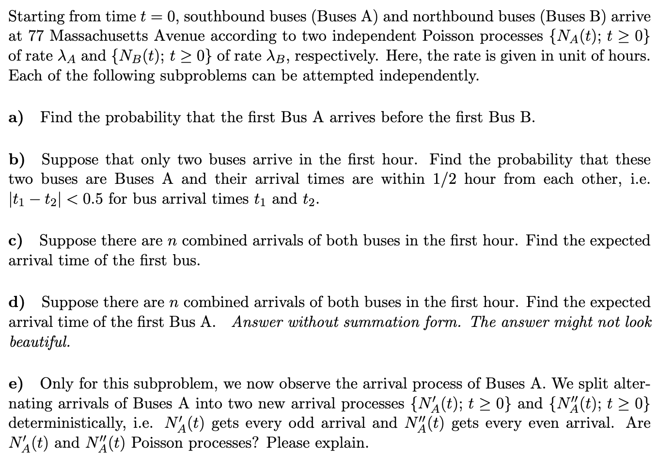 Starting from time t=0, southbound buses (Buses A) and northbound buses