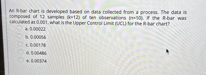 Please Answer Asap An R-bar chart is developed based on data collected