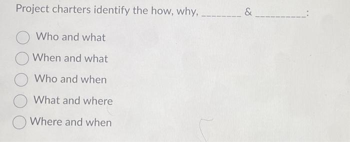  Project charters identify the how, why, & Who and what When