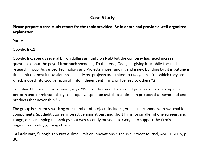 Case Study Please prepare a case study report for the topic