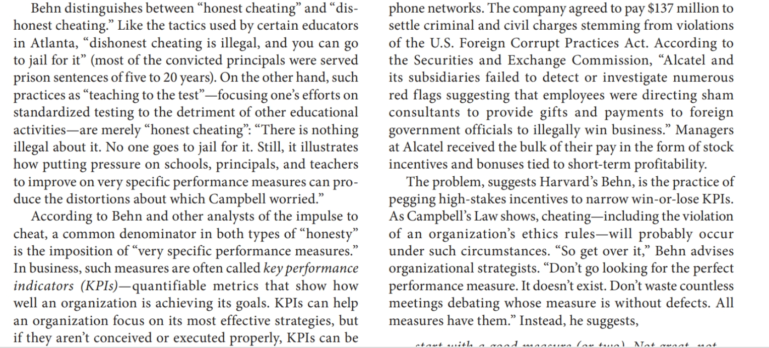 regarding the KPIs Describe the difference between honest and dishonest cheating Describe