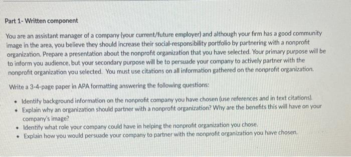 no plagiarism please Part 1- Written component You are an assistant manager