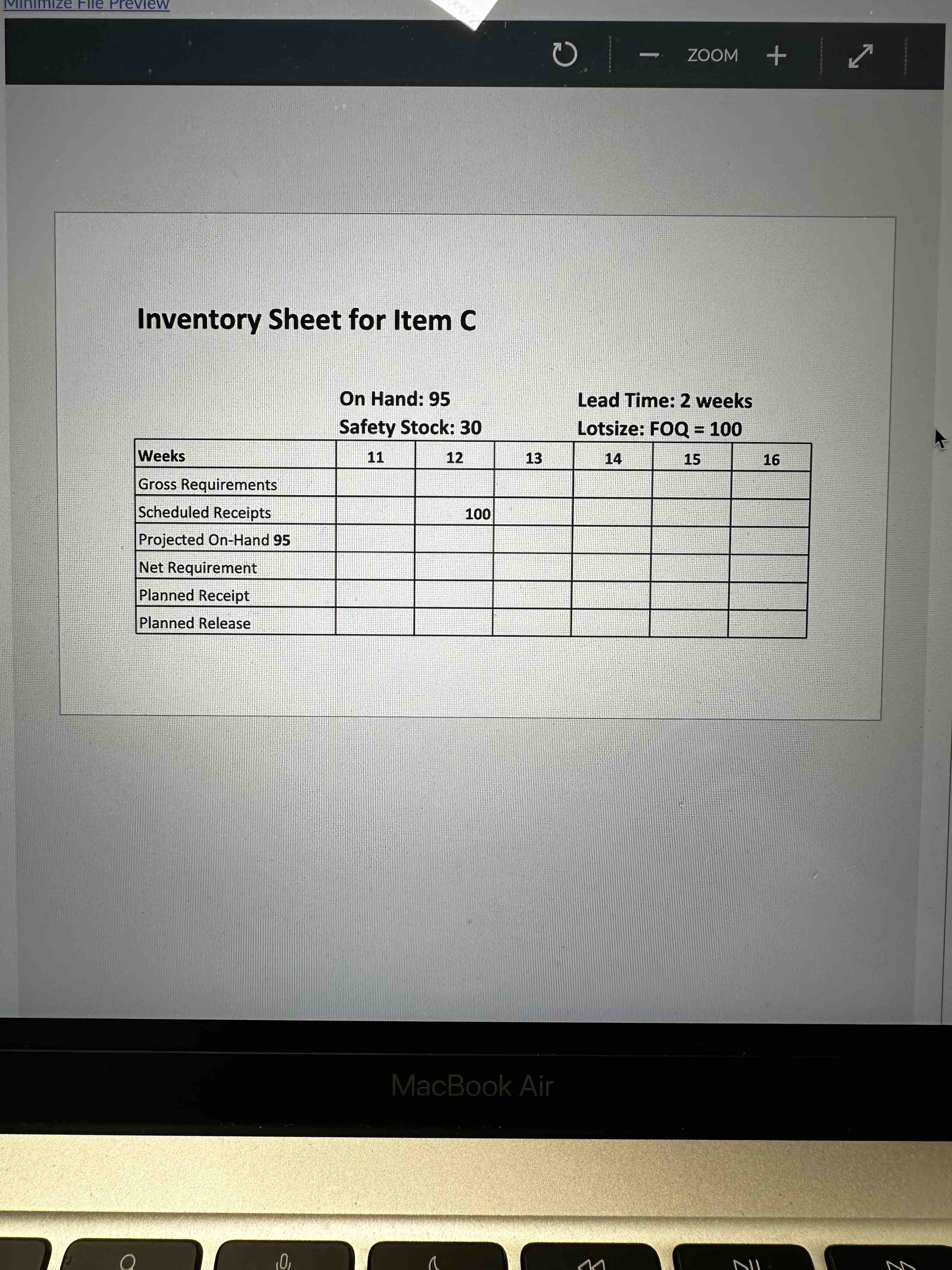 of respective items needed in the assembly_process. The master production schedule for