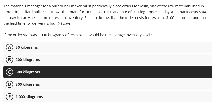  The materials manager for a billiard ball maker must periodically place
