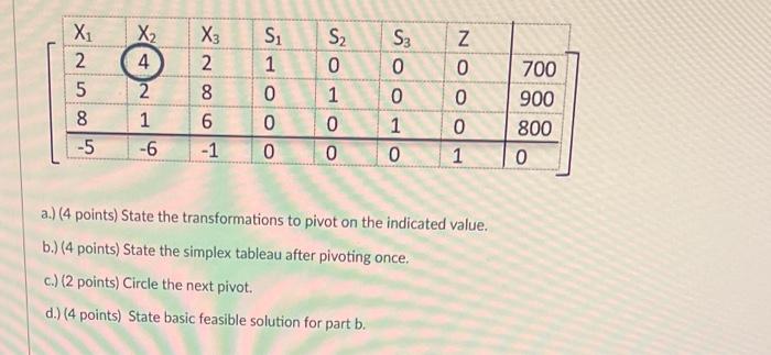  a.) (4 points) State the transformations to pivot on the indicated
