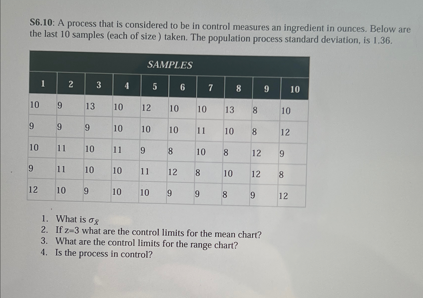  S6.10: A process that is considered to be in control measures