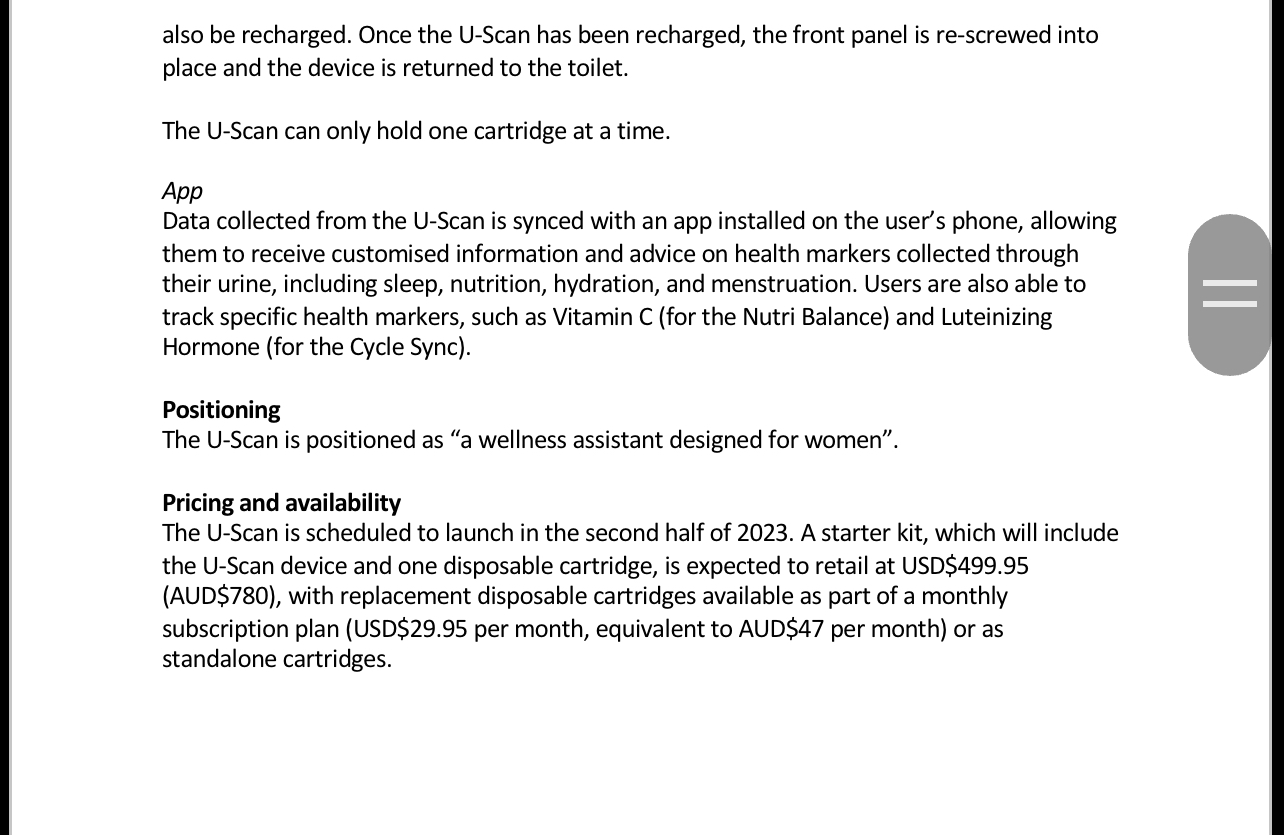 to detect, measure, and track multiple parameters found in urine." Elsewhere on