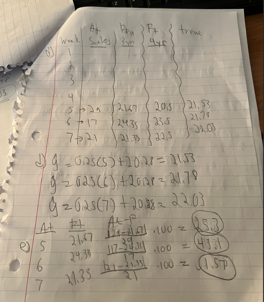 weeks 5, 6 and 7. - Create a trend line for the
