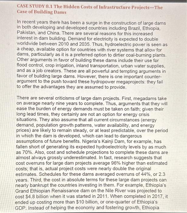  CASE STUDY 8.1 The Hidden Costs of Infrastructure Projects-The Case of