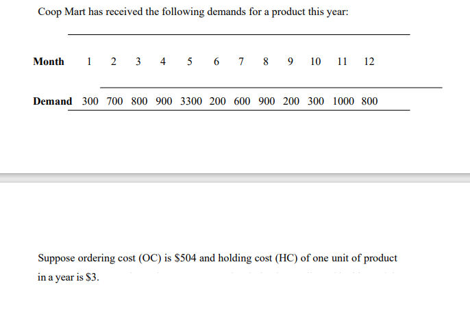 Question: Use Lot for Lot heuristic method and compute the total