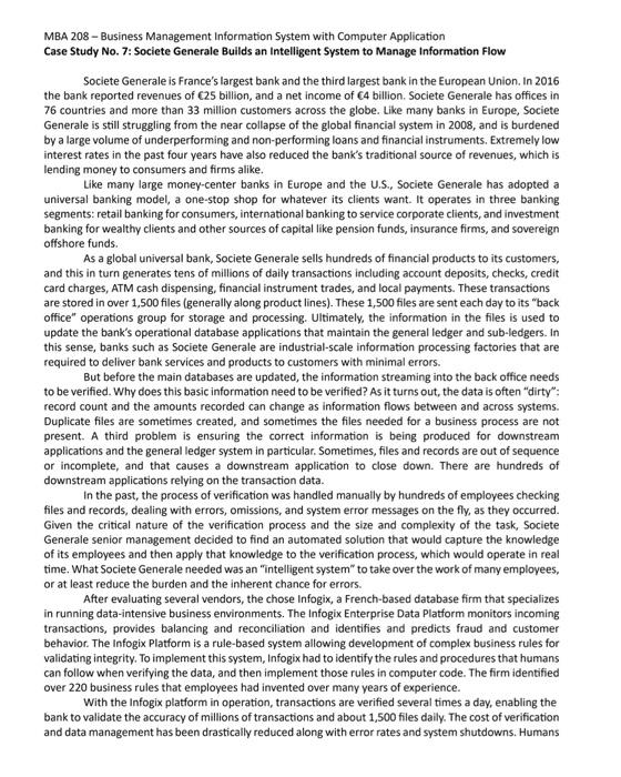  MBA 208 - Business Management Information System with Computer Application Case