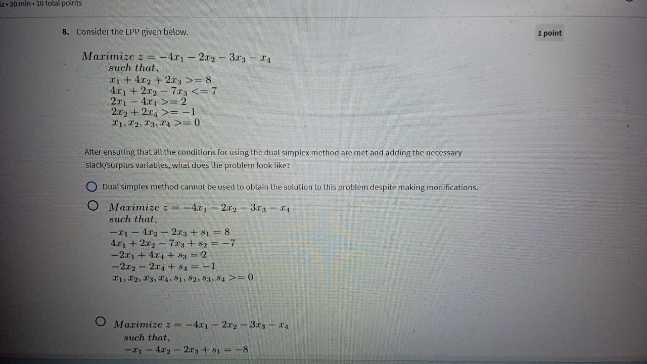  z=30 min *10 total points Consider the LPP given below. Maximize