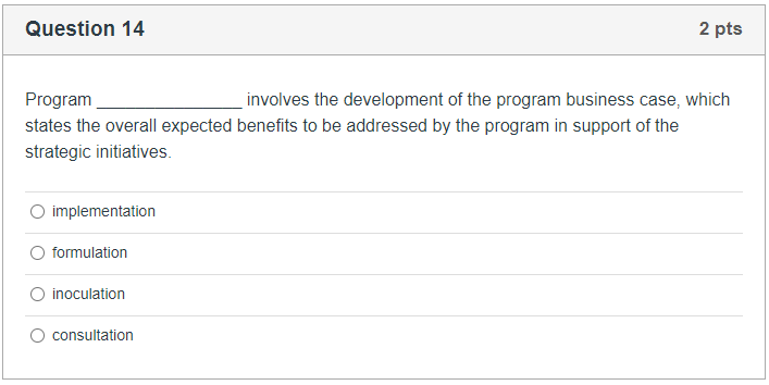 Program involves the development of the program business case, which states