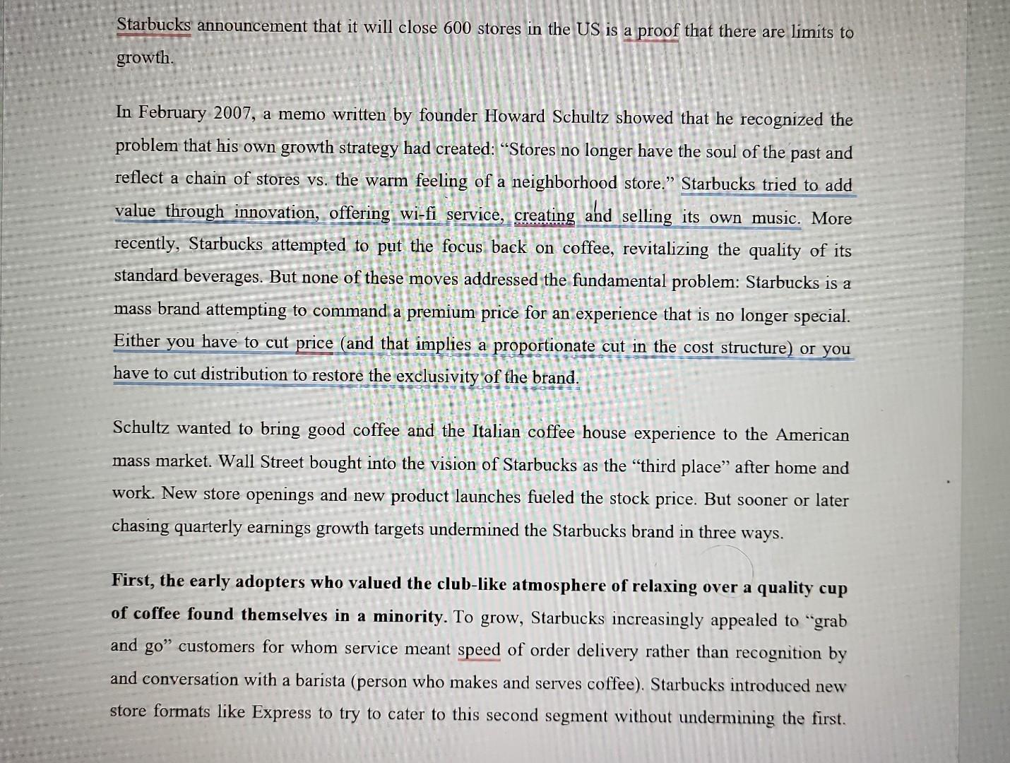  Please provide correct answer asap Starbucks announcement that it will close