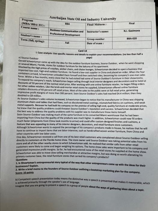  1. Case analysis: Use specific reasons and details to explain your