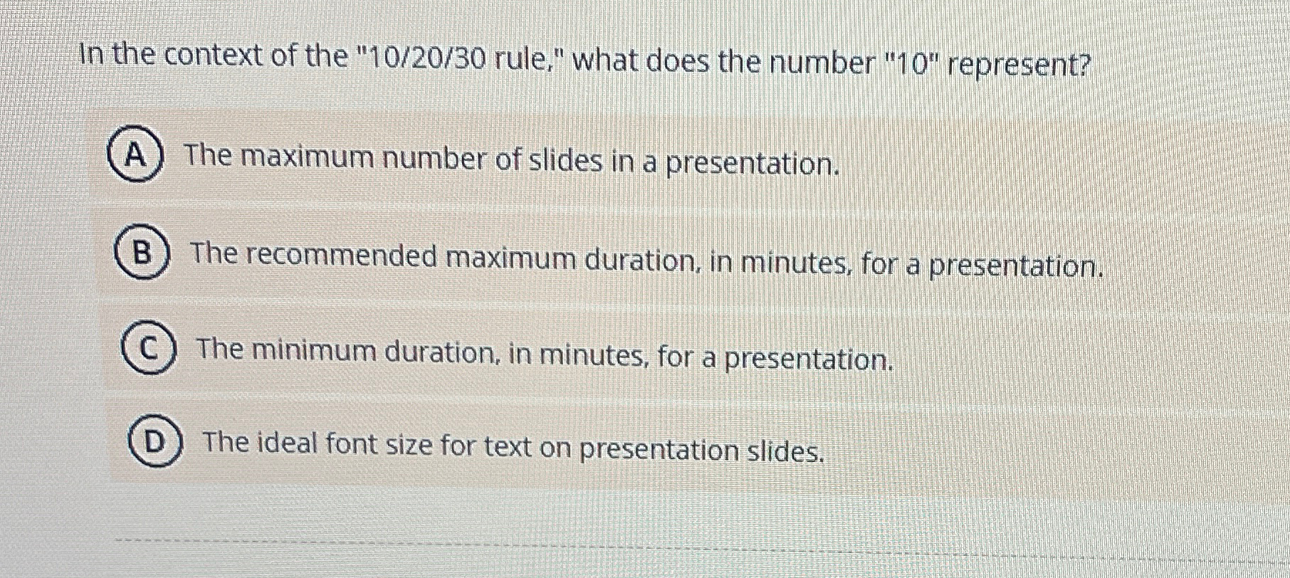 In the context of the "10/20/30 rule," what does the number