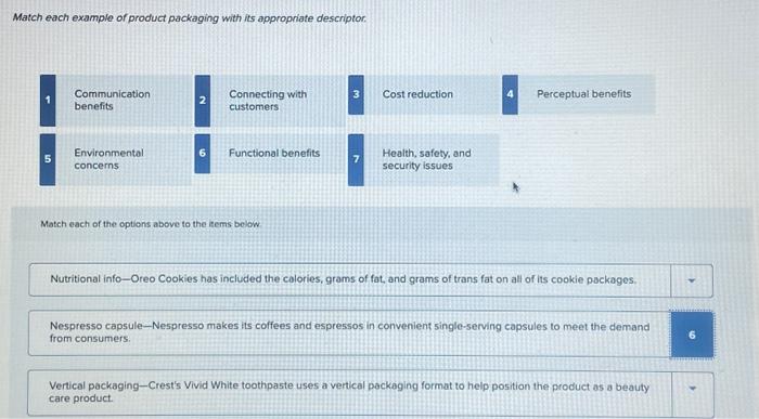  Match each example of product packaging with its appropriate descriptor. 1