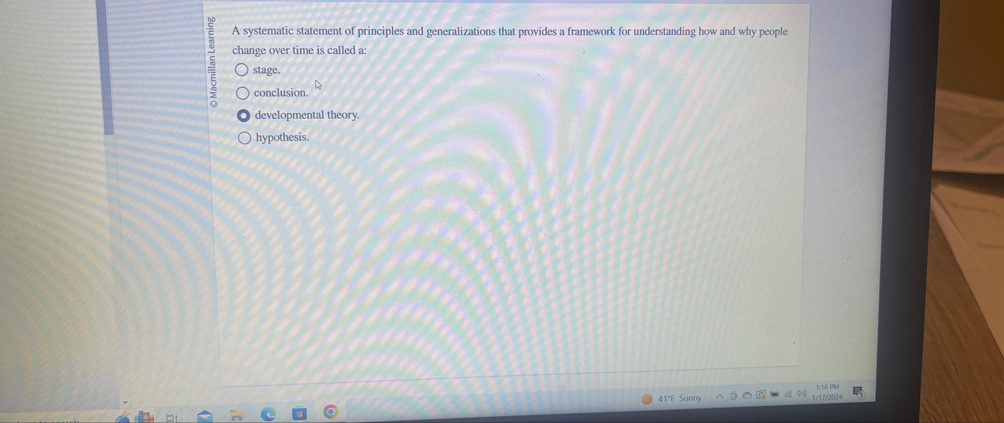  A systematic statement of principles and generalizations that provides a framework