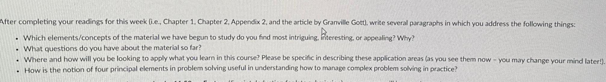  After completing your readings for this week (i.e., Chapter 1, Chapter