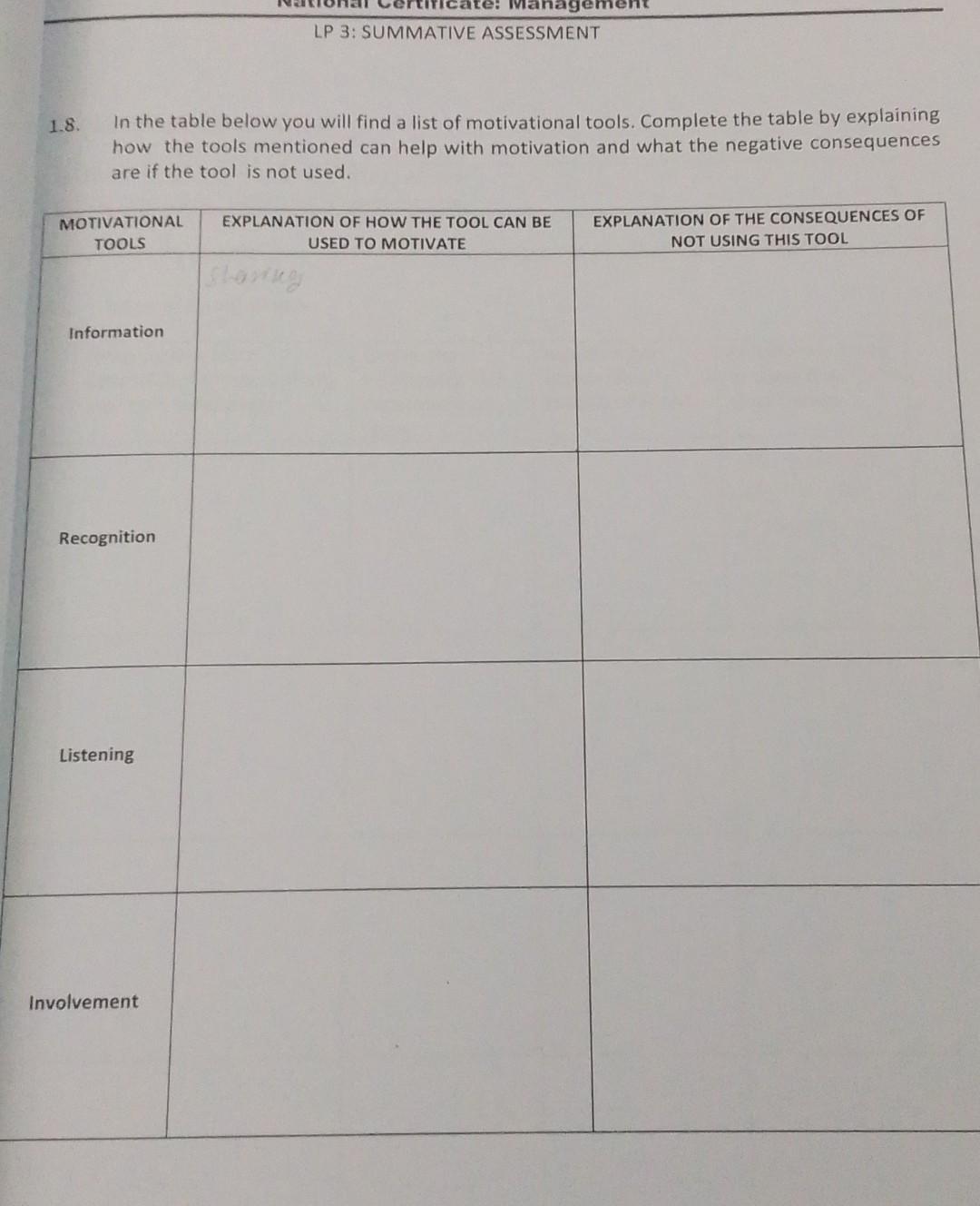  1.8. In the table below you will find a list of