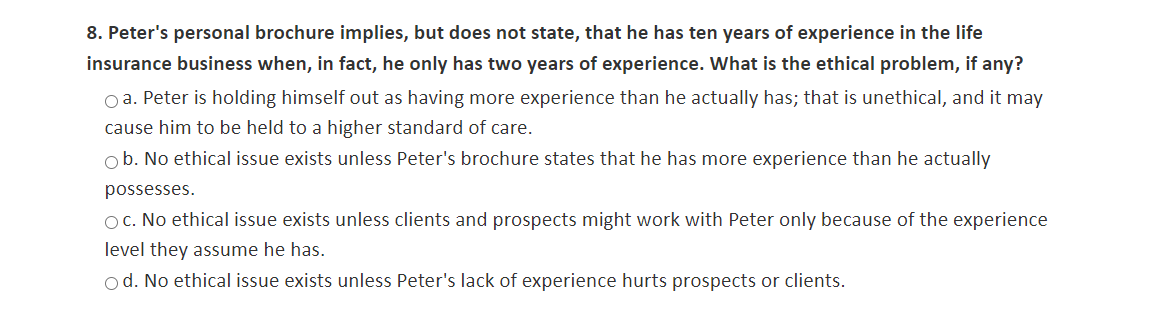  Peter's personal brochure implies, but does not state, that he has