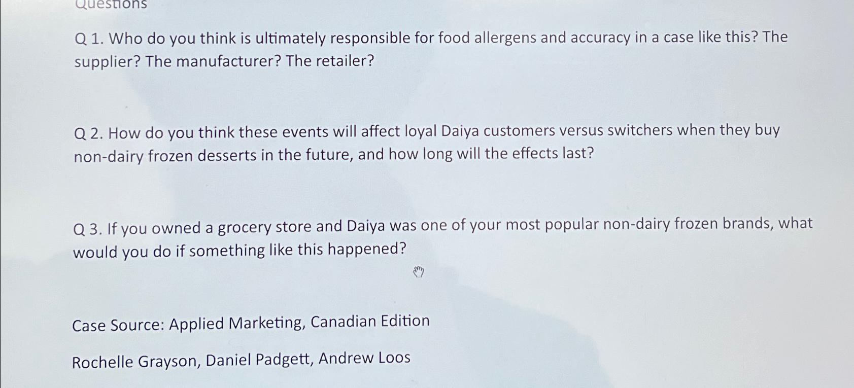  Q 1. Who do you think is ultimately responsible for food