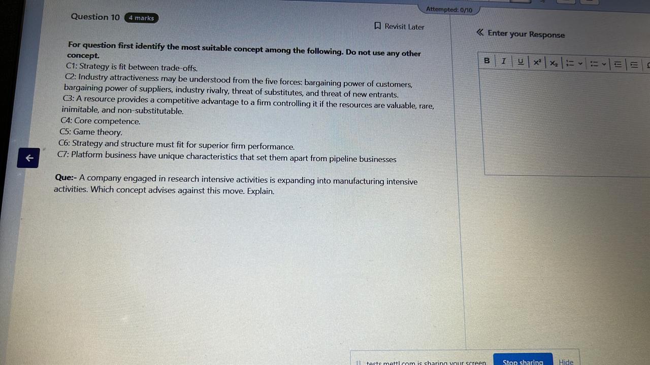  W Revisit Later Enter your Response For question first identify the