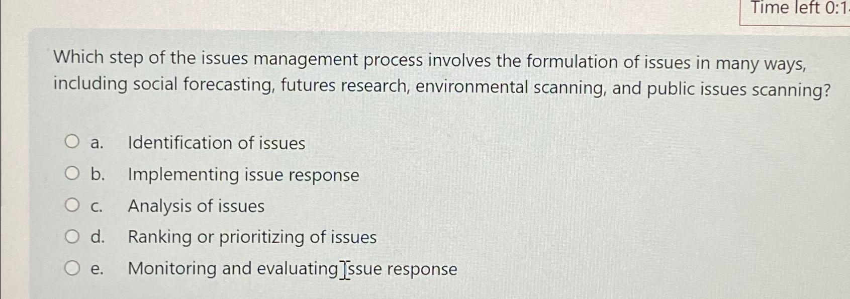  Which step of the issues management process involves the formulation of