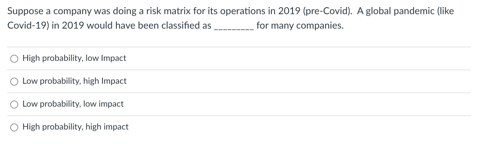 Suppose a company was doing a risk matrix for its operations